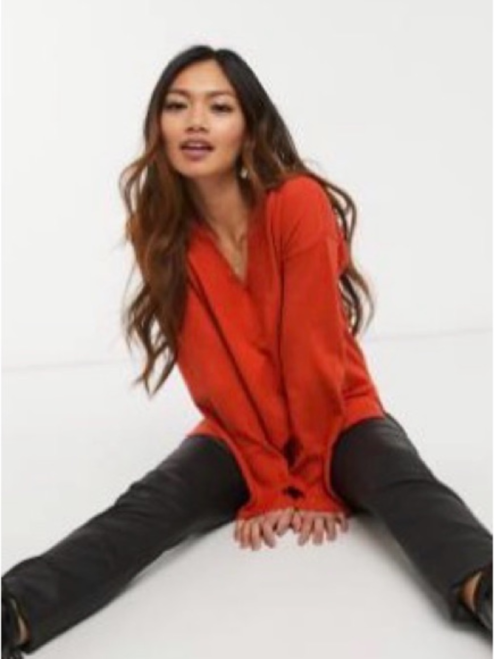 Oasis Women's V-Neck Sweater - Burnt Orange hem Never worn NWOT